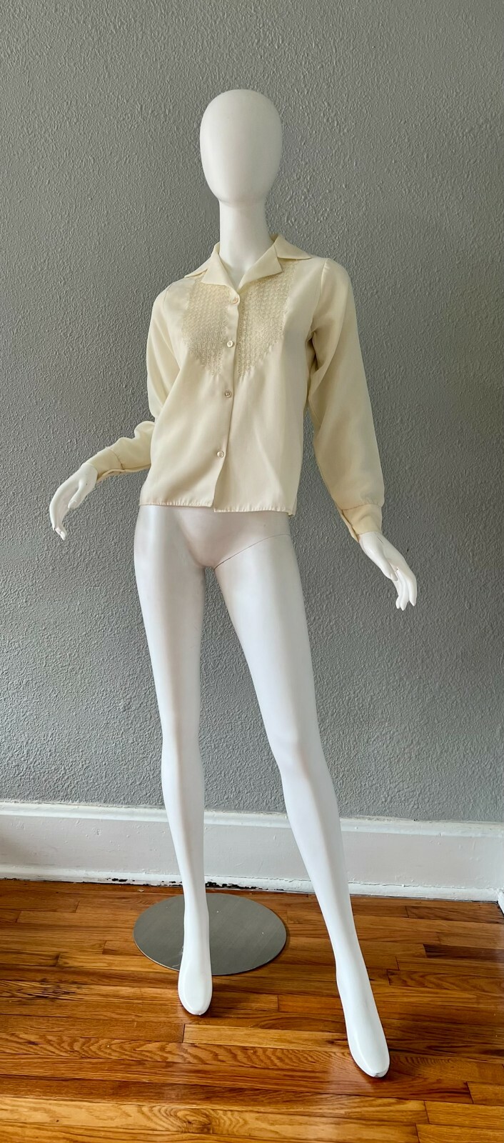 Vintae 70s Ivory Boho Semi Sheer Button Retro Disco Blouse Top S
