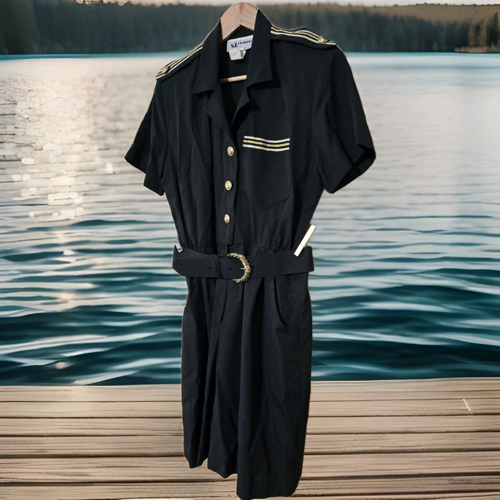 1980s S.L. Fashions Military Styled Romper with Metal Buttons and Pockets