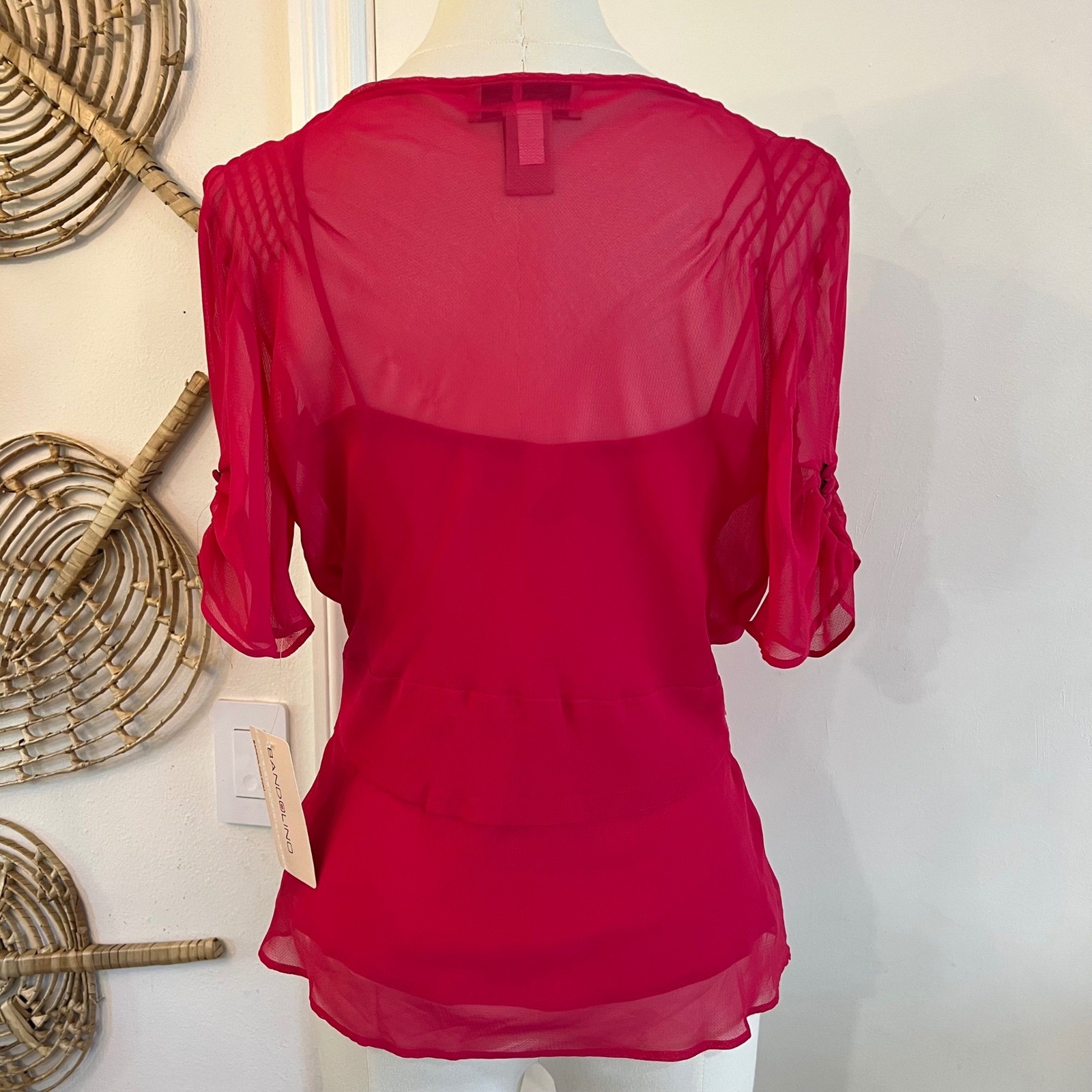 Vintage Bandolino Pink Sheer Chiffon Twin Set Lace Camisole Cardigan Y2K Size 6