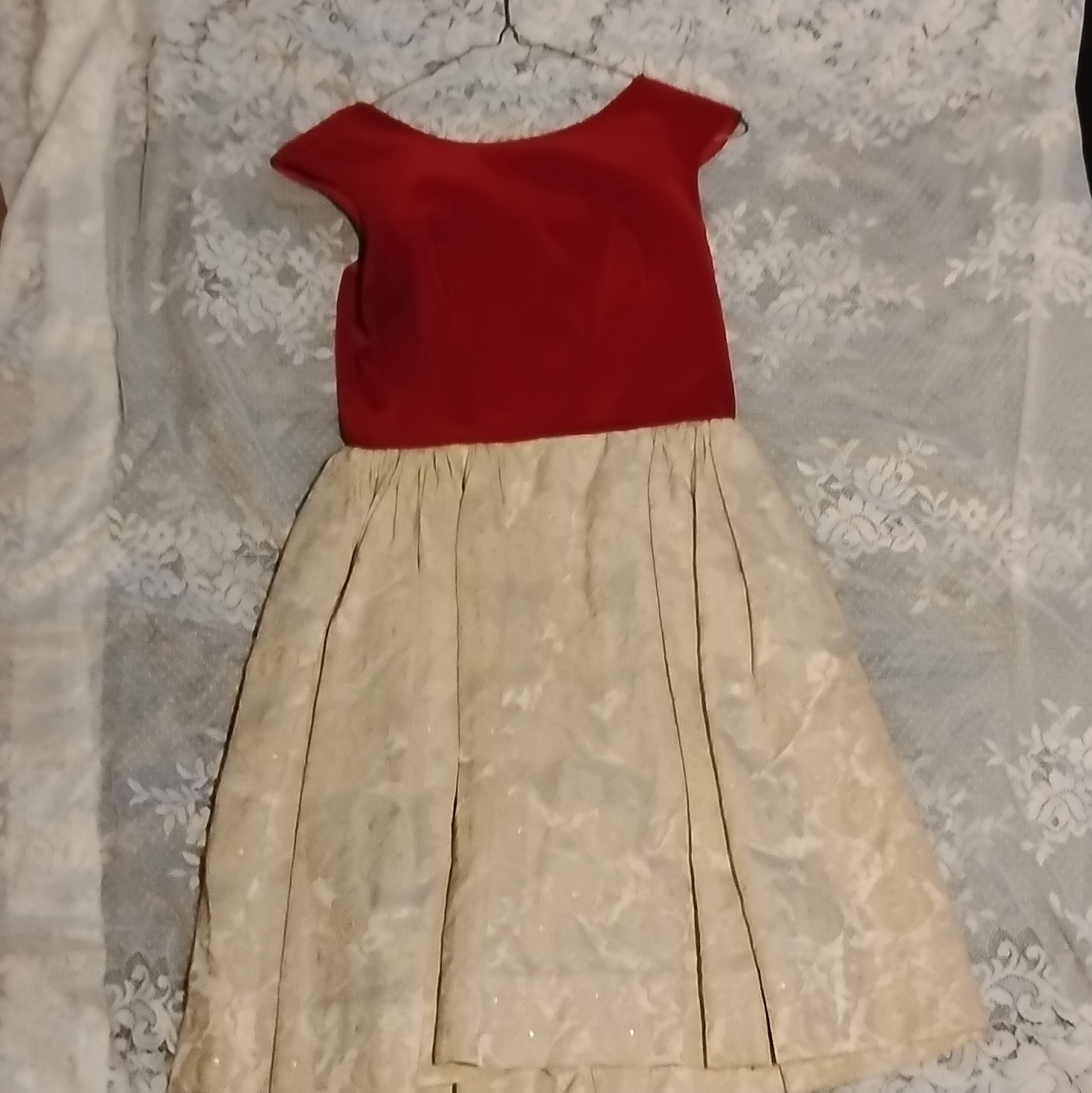 Vintage Semiteen Fit & Flare Scoop Neck Zip Dress Red/Beige