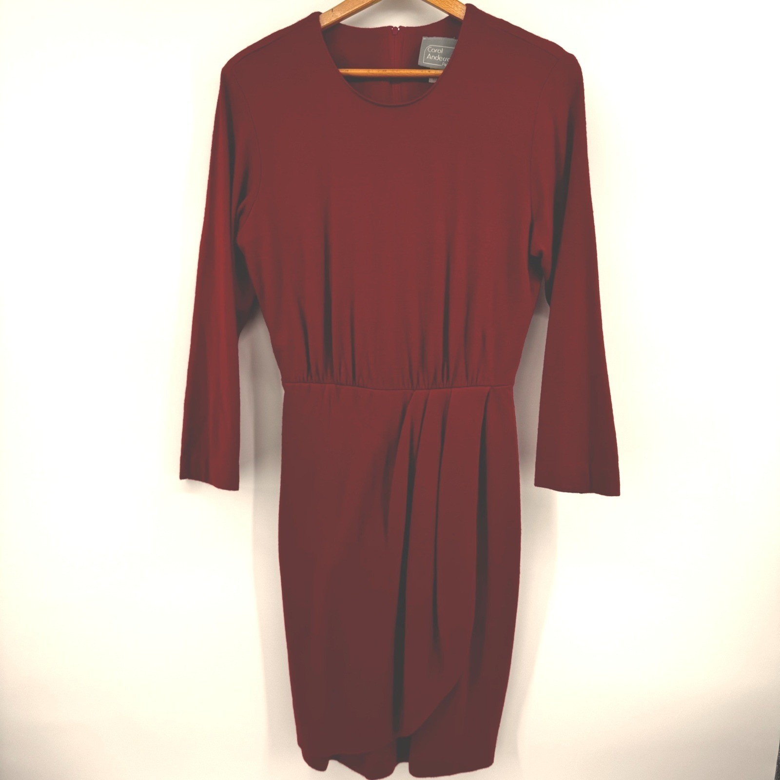 Carol Anderson Petite Red Wool Blend Belted Midi Dress Vintage Long Sleeve Sz 8
