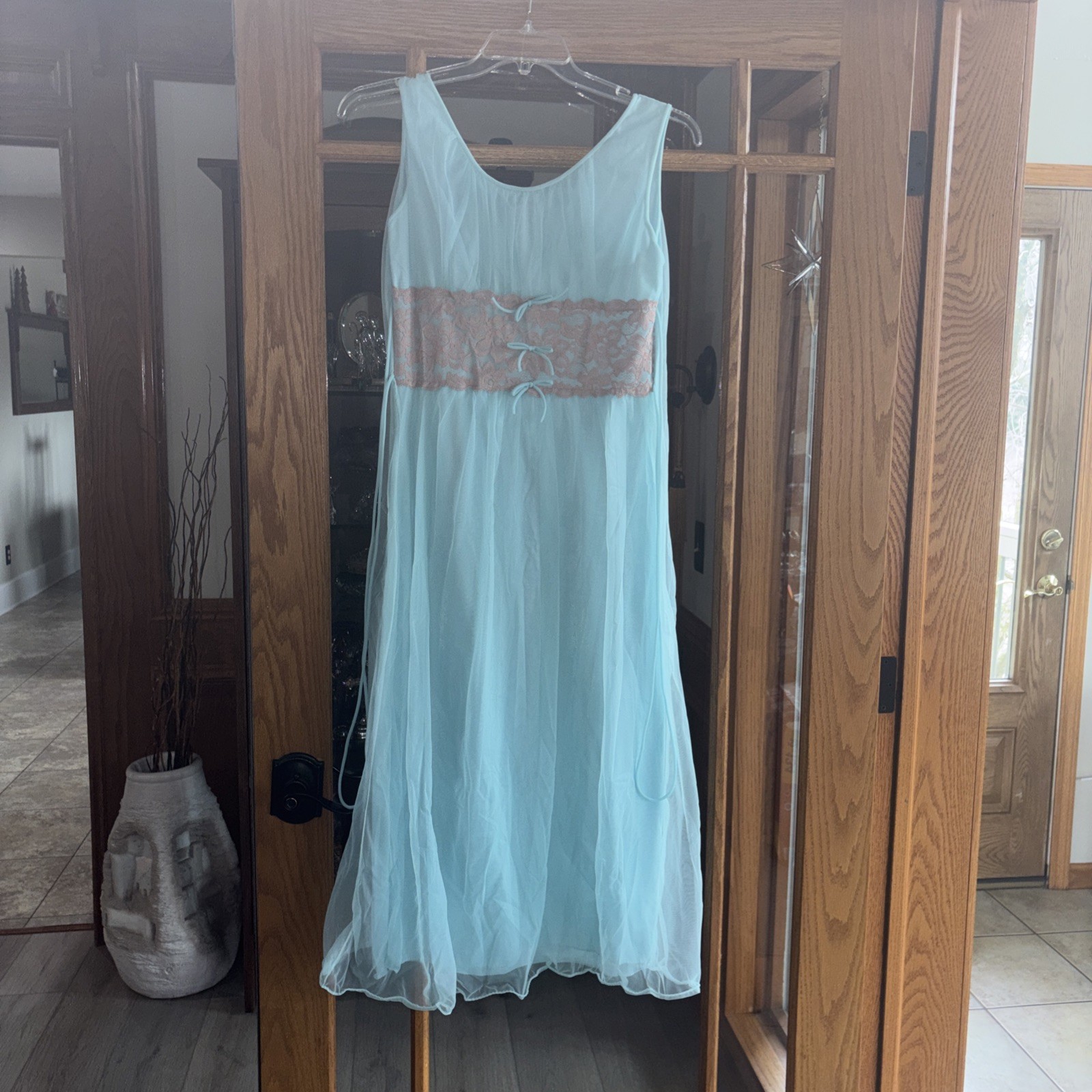 Vintage Avian Aqua Nylon Lingerie Nightgown Medium