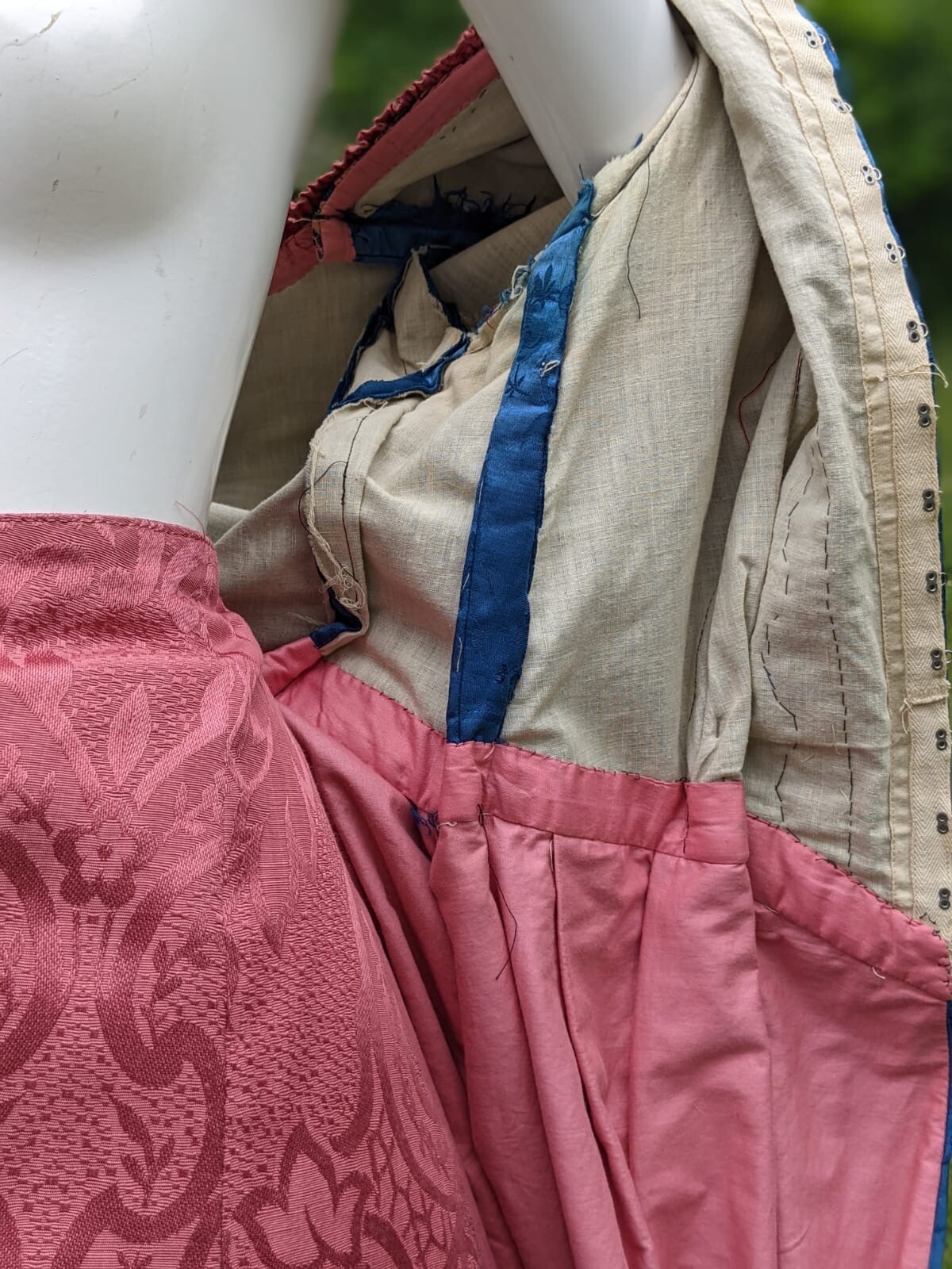 MOST BEAUTIFUL ANTIQUE BLUE SILK POLONAISE COSTUME DRESS IN 18TH C STYLE
