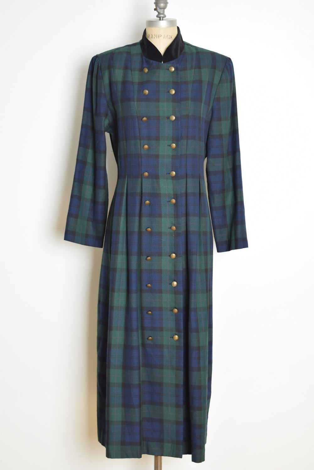 vintage 90s dress Jessica Howard navy green plaid riding academy long maxi L 14