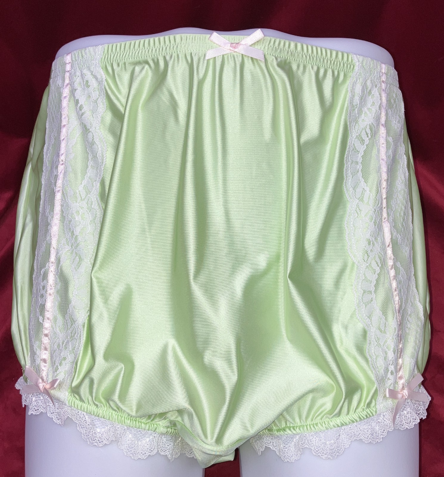 NIP L Can-Can Granny Panty Silky Nylon Satin Lace Bow Brief Sissy Vintage styl