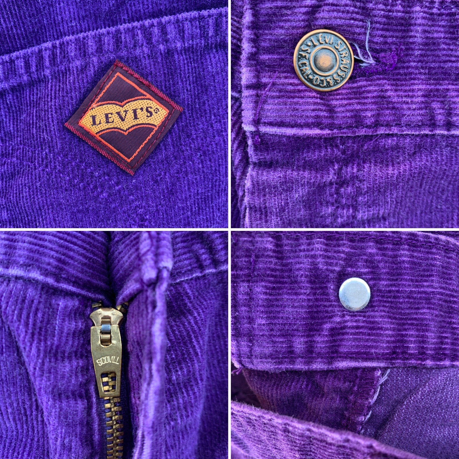 Vintage Purple LEVIS Corduroy Pants Wide Leg Sz 16 30 Waist Scovill Zipper 70s