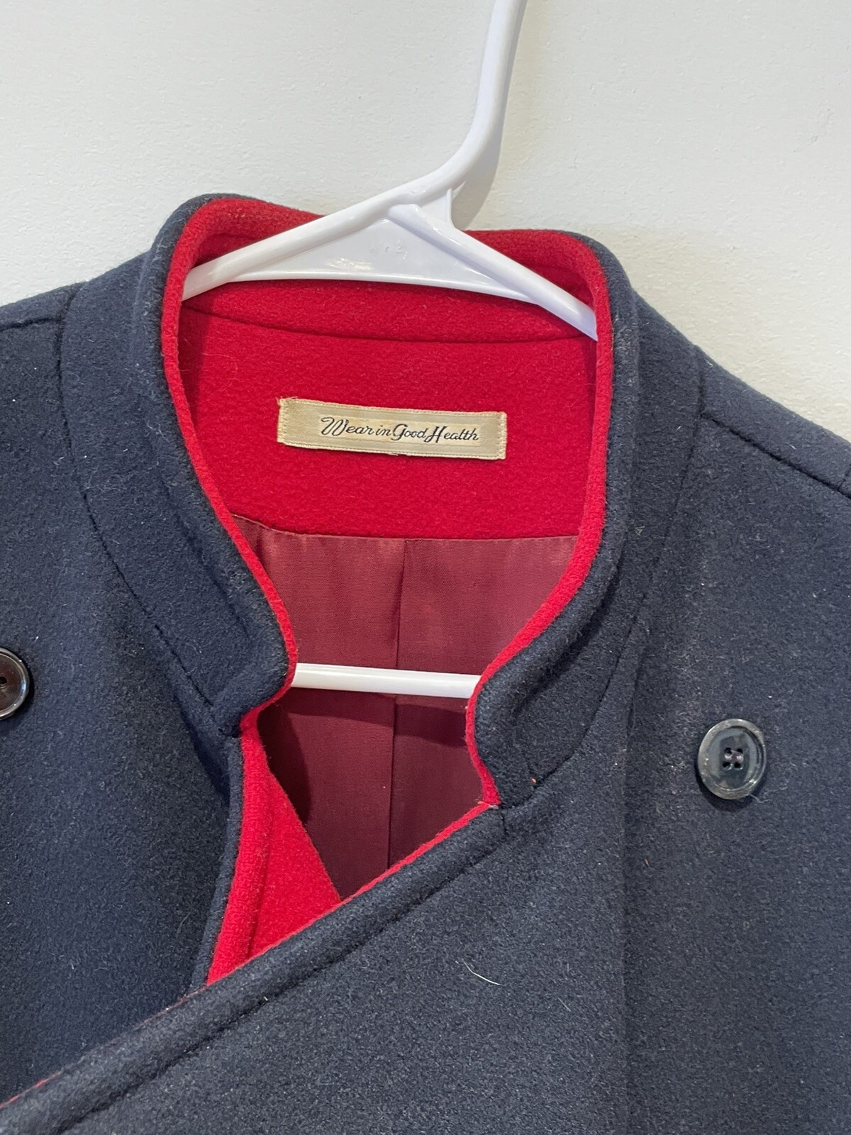 Vintage Novellaine Worumbo Peacoat 100% Wool Navy And Red Size Coat Large