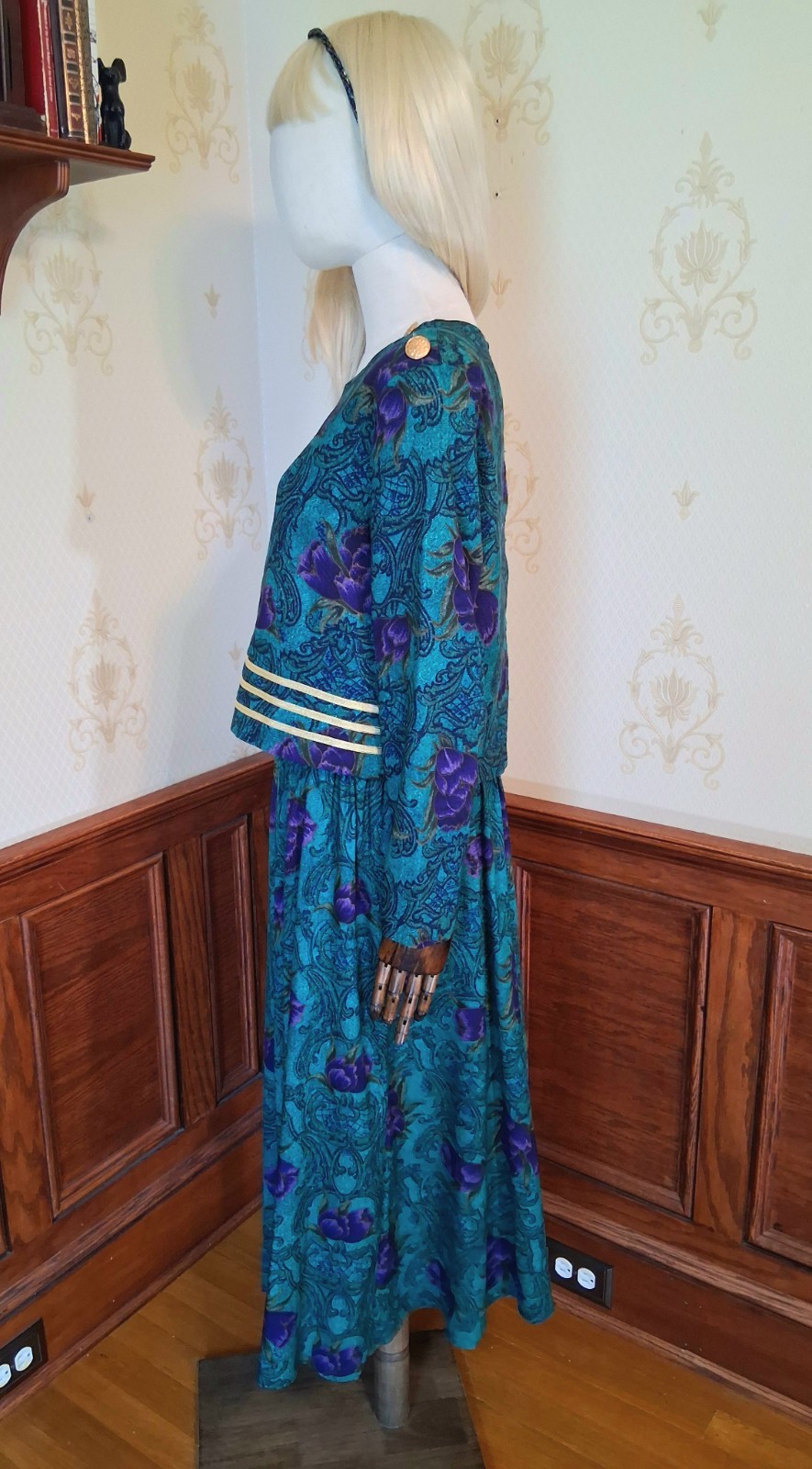 Vintage 1980s JJ Nicole Jewel Tone 2-Piece Puff Sleeve Mob Wife Secretary Dress