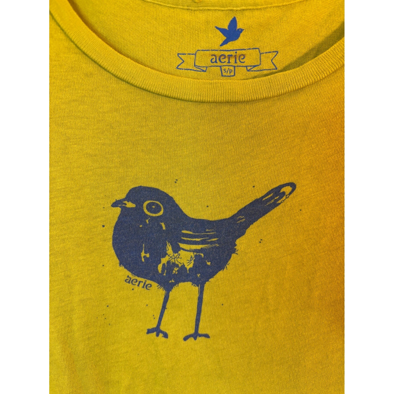 VTG AERIE Chartreuse Green Babydoll Tee Shirt Bird Small Y2K