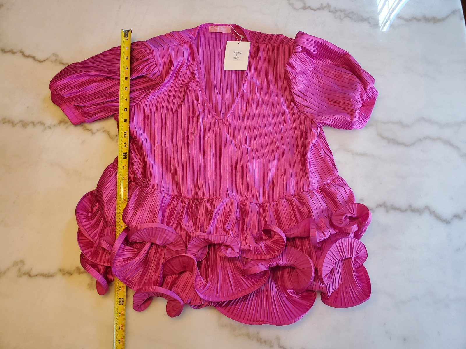 JJ’s Fairyland Rose Pink Pleated Blouse Shirt Ruffled Large V neck Women’s B2