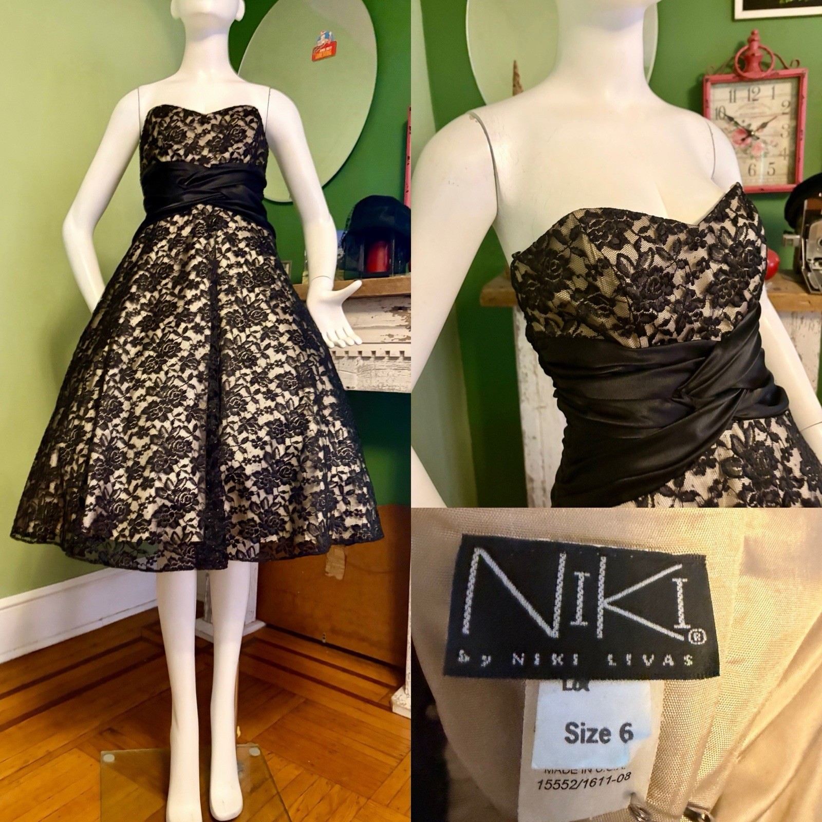 VTG NIKI NY 90s Beaded Lace Hollywood Cupcake Tulle Fairy Goth Dress USA S Sz6
