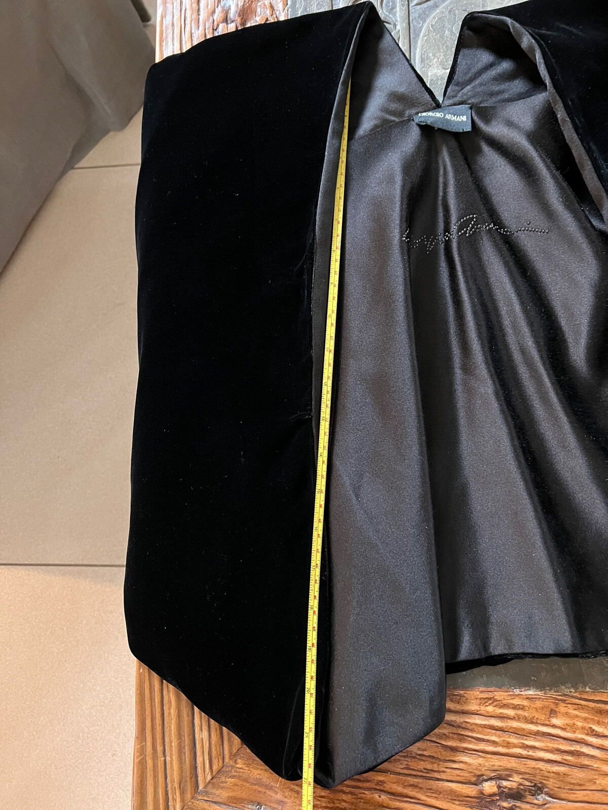 Vintage Giorgio Armani Black Velvet Bolero Shrug Satin Liner W/Studded Signature