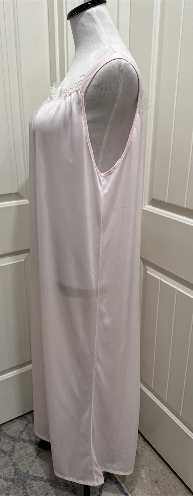 Spotlight Nylon Nightgown Pink Sleeveless SZ L Lace Trim Long