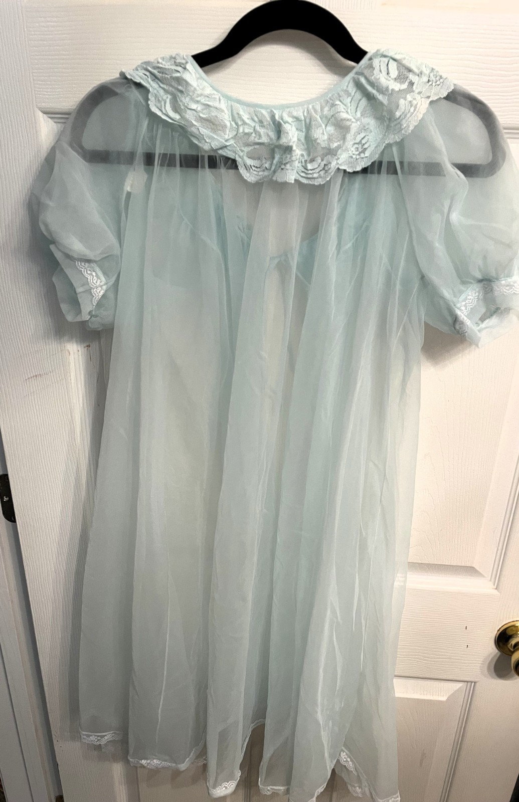 VTG Lisette Baby BLUE BABYDOLL FULL Sheer Chiffon Peignoir Robe Nightgown Small