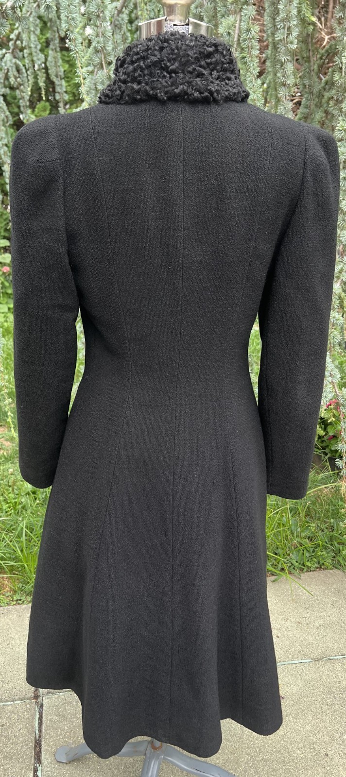 VINTAGE 1940’s ART DECO BLACK WOOL PERSIAN LAMB FUR COAT