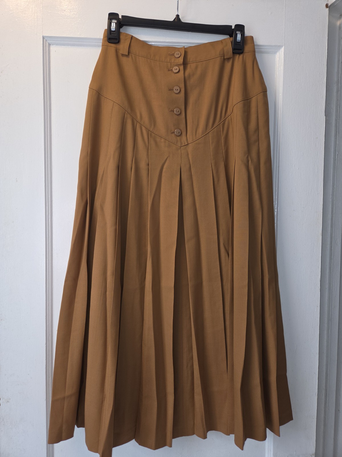 Vintage Escada By M. Ley Skirt Womens 40/10 Camel Brown Midi Buttons Pleated 80s