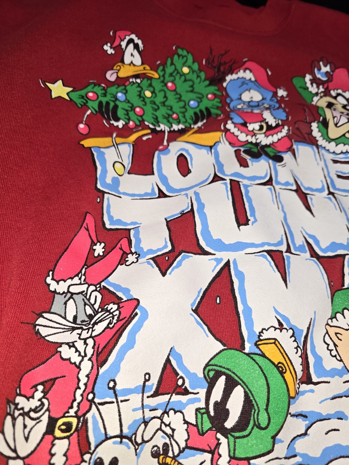 Vintage Warner Bros Ugly Christmas Sweater Taz Bugs Martian Daffy