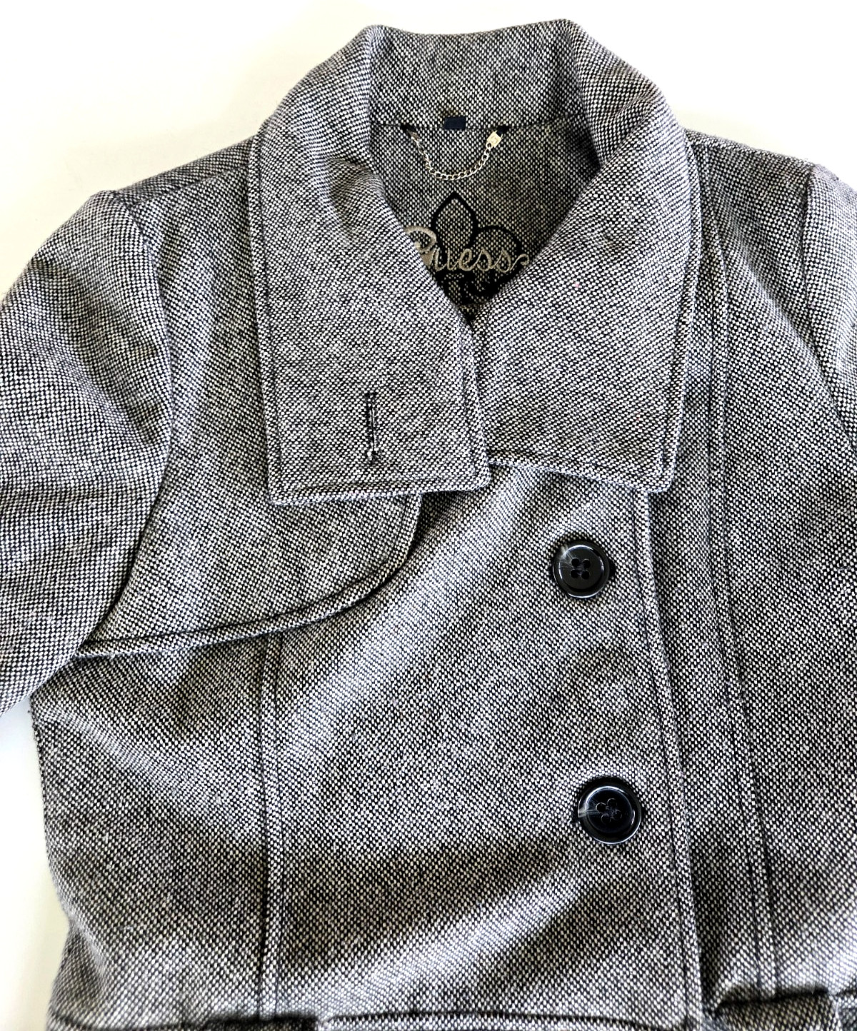 Vintage GUESS Wool Blend Pea Coat Black & White Tweed Women’s Size Small