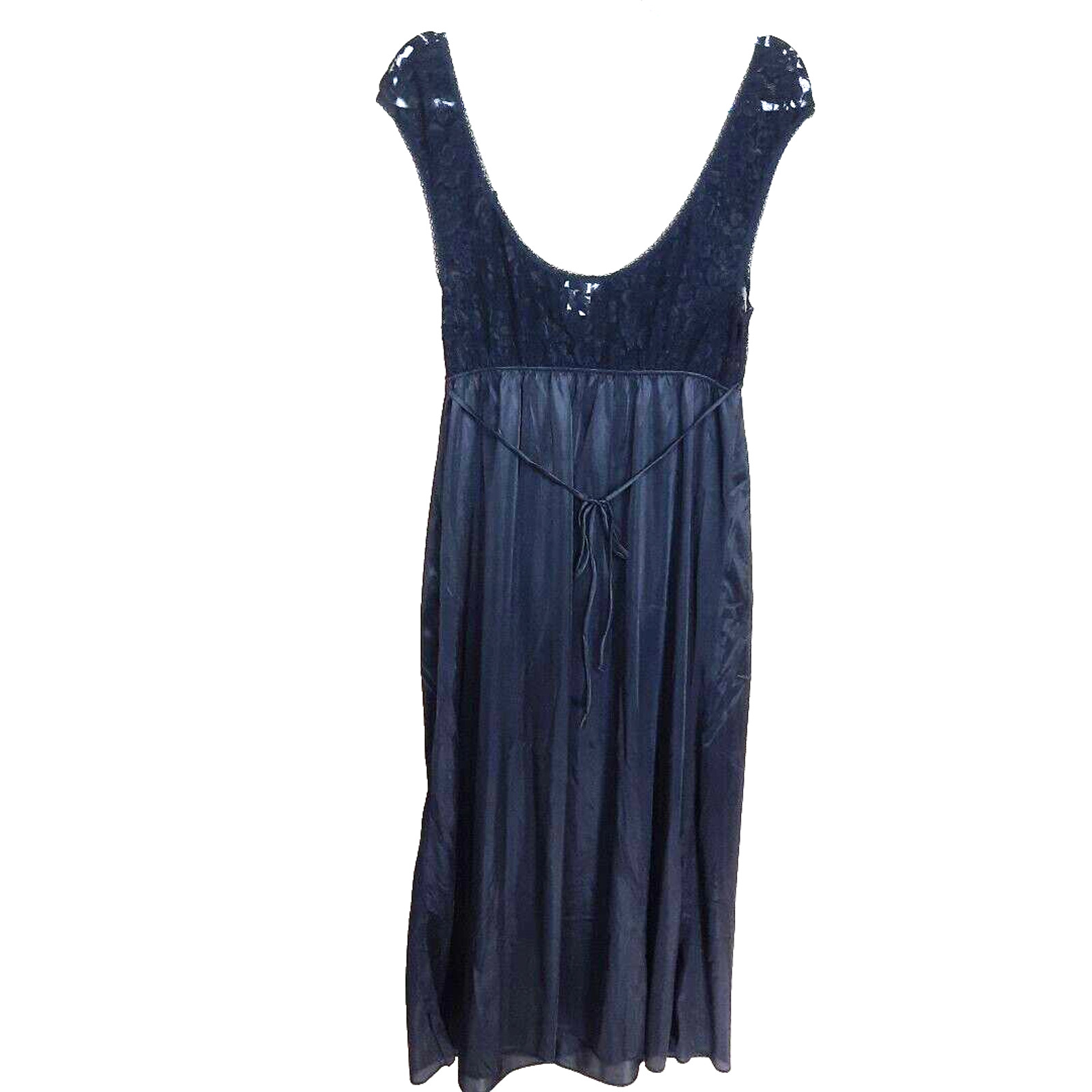 Vtg Cinema Lace Satin Babydoll Midi Slip Dress Nightgown Medium Black Fairy Goth