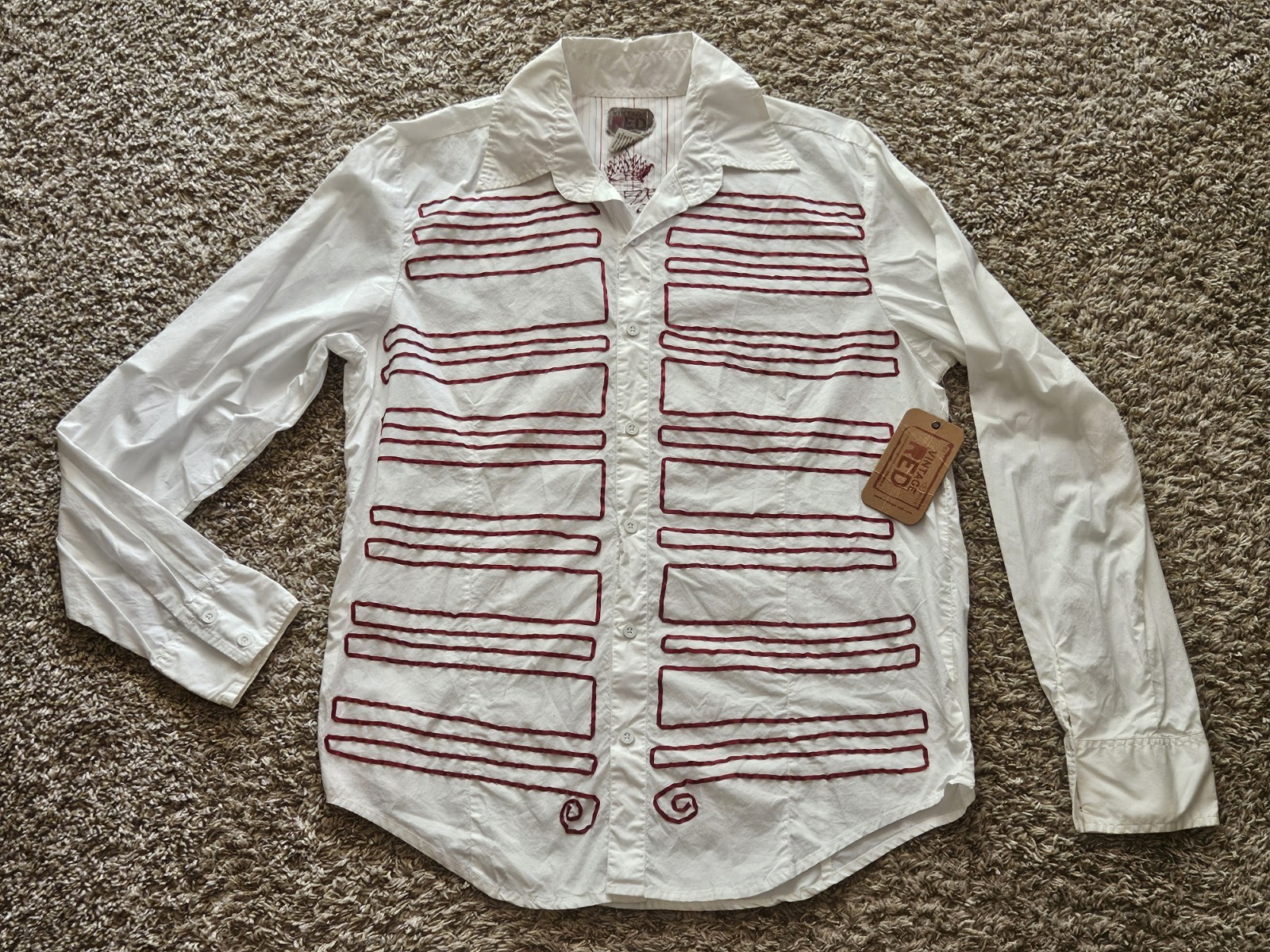 Vintage Red Men’s Western Shirt Red White Longsleeve Size Large NWT