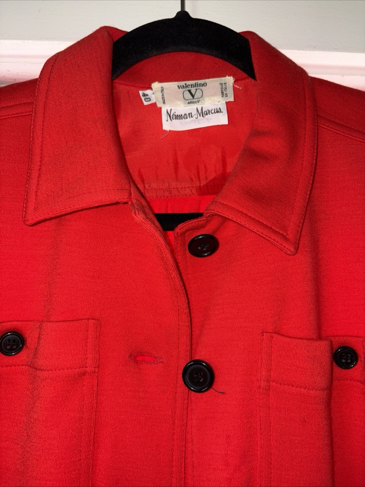 Vtg 80’s Valentino Miss V Dress Sz 6 42 Red Wool Long Sleeve Utility Dress Shirt