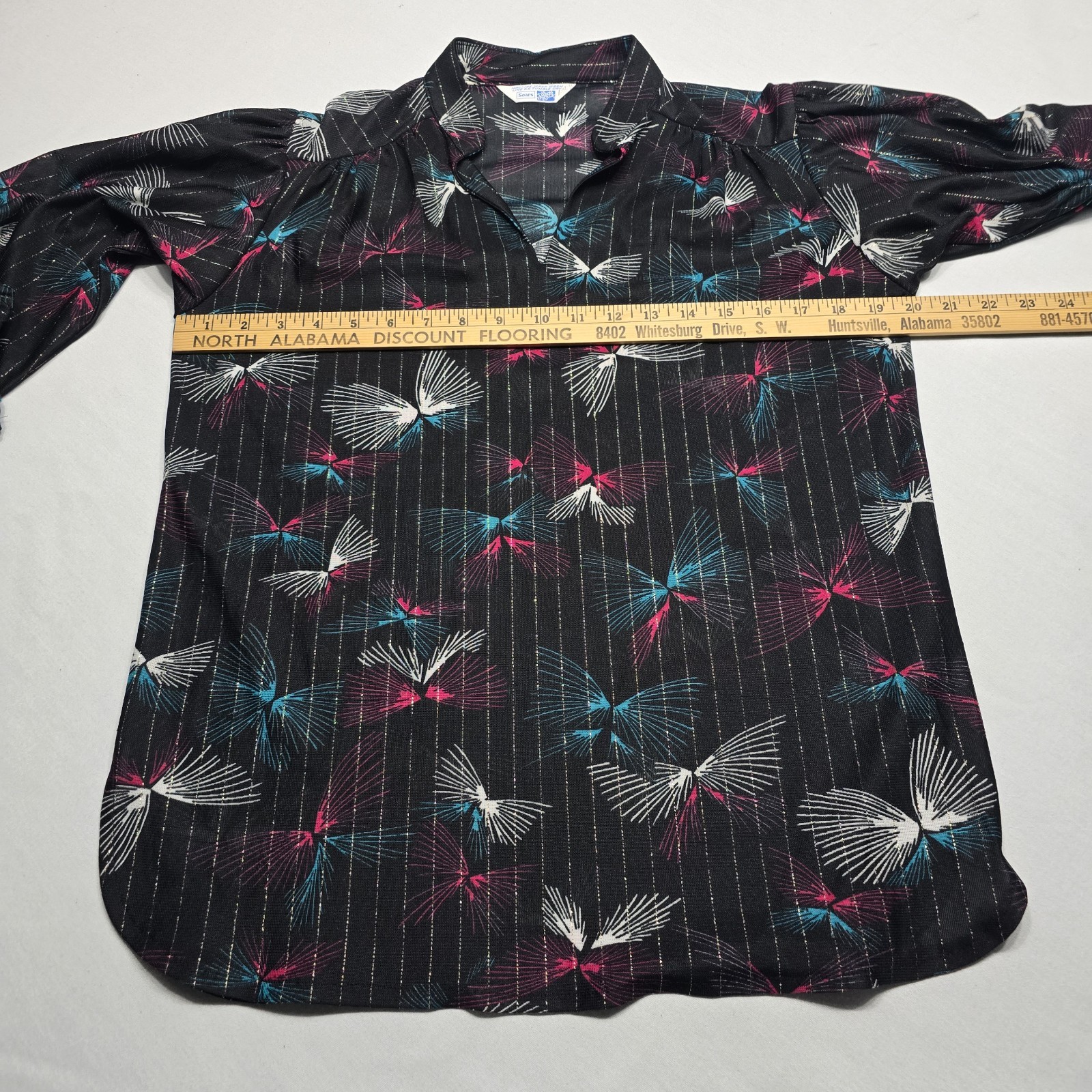 Vintage 70’s Sears The Fashion Place Black Disco Metallic Thread Blouse Top