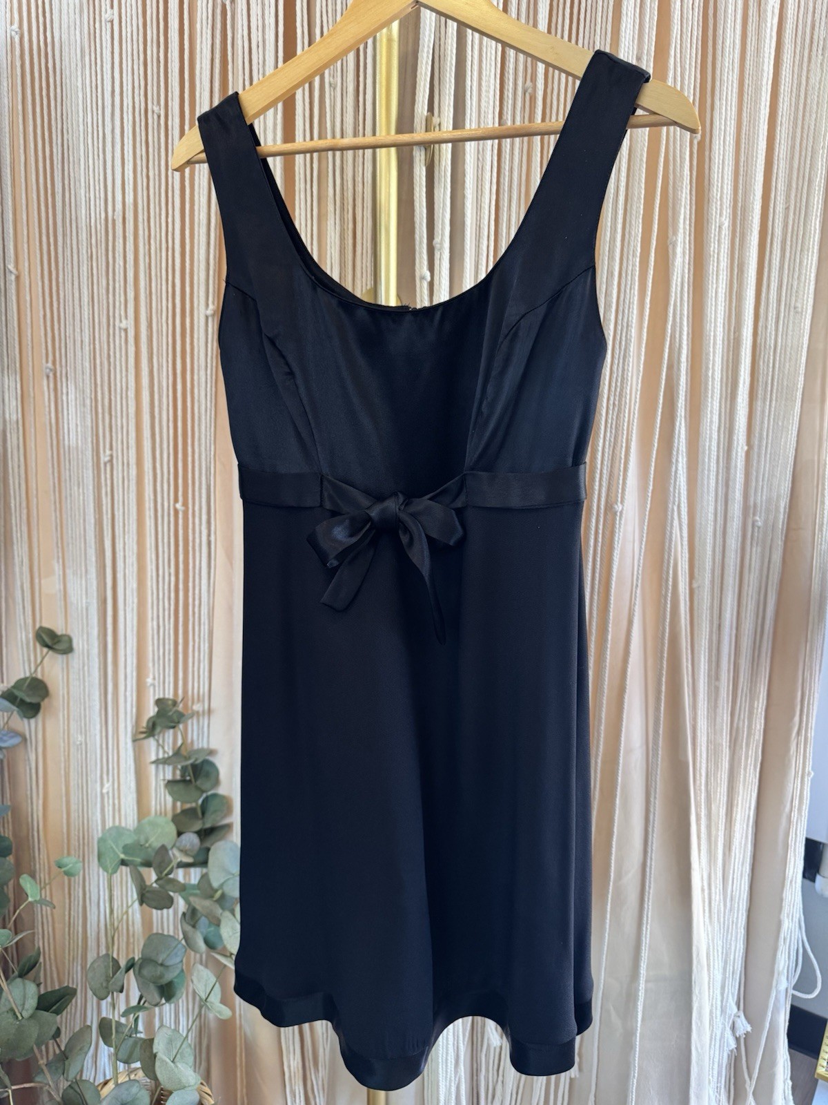 VTG 90s/Y2K LBD coquette black Empire Waist satin trim Dress Bow sleeveless mini