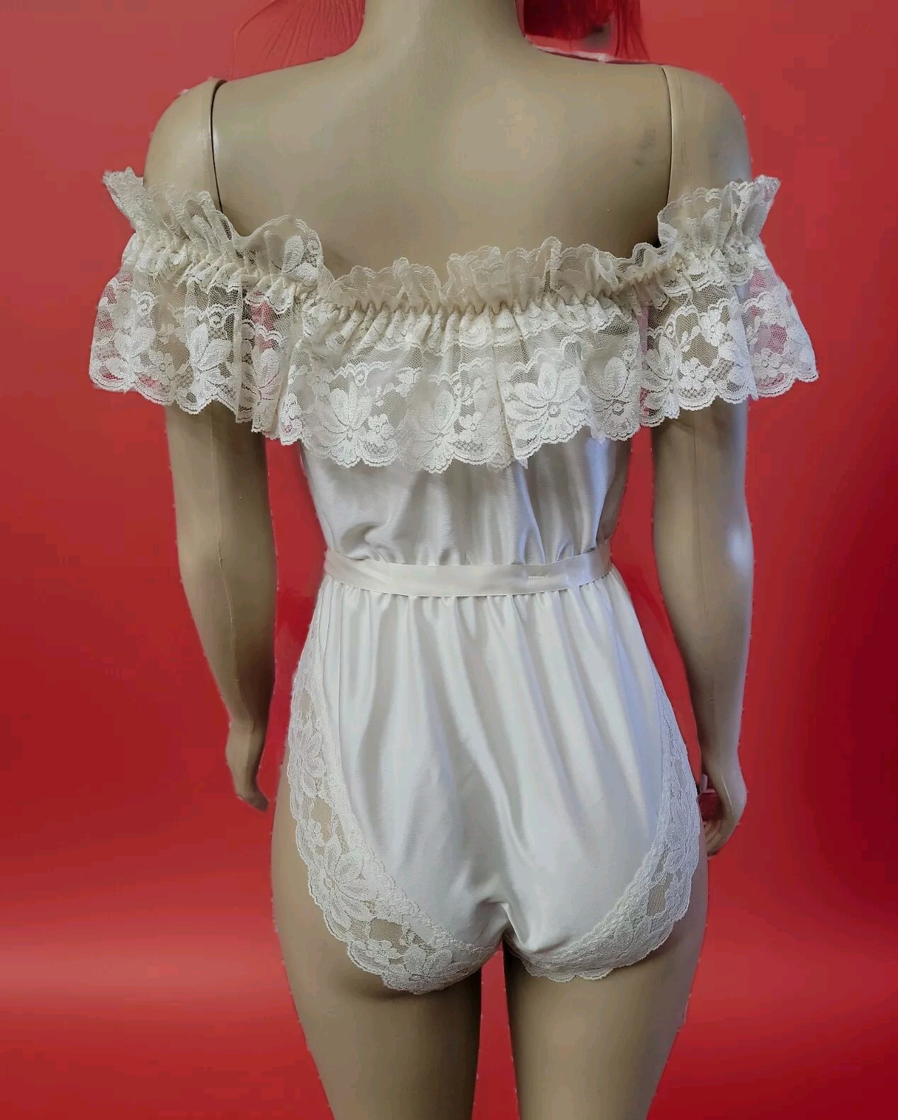 DOLORES For POIRETTE Peignoir Size M Vintage ivory Lace Bodysuit Lingerie #C6