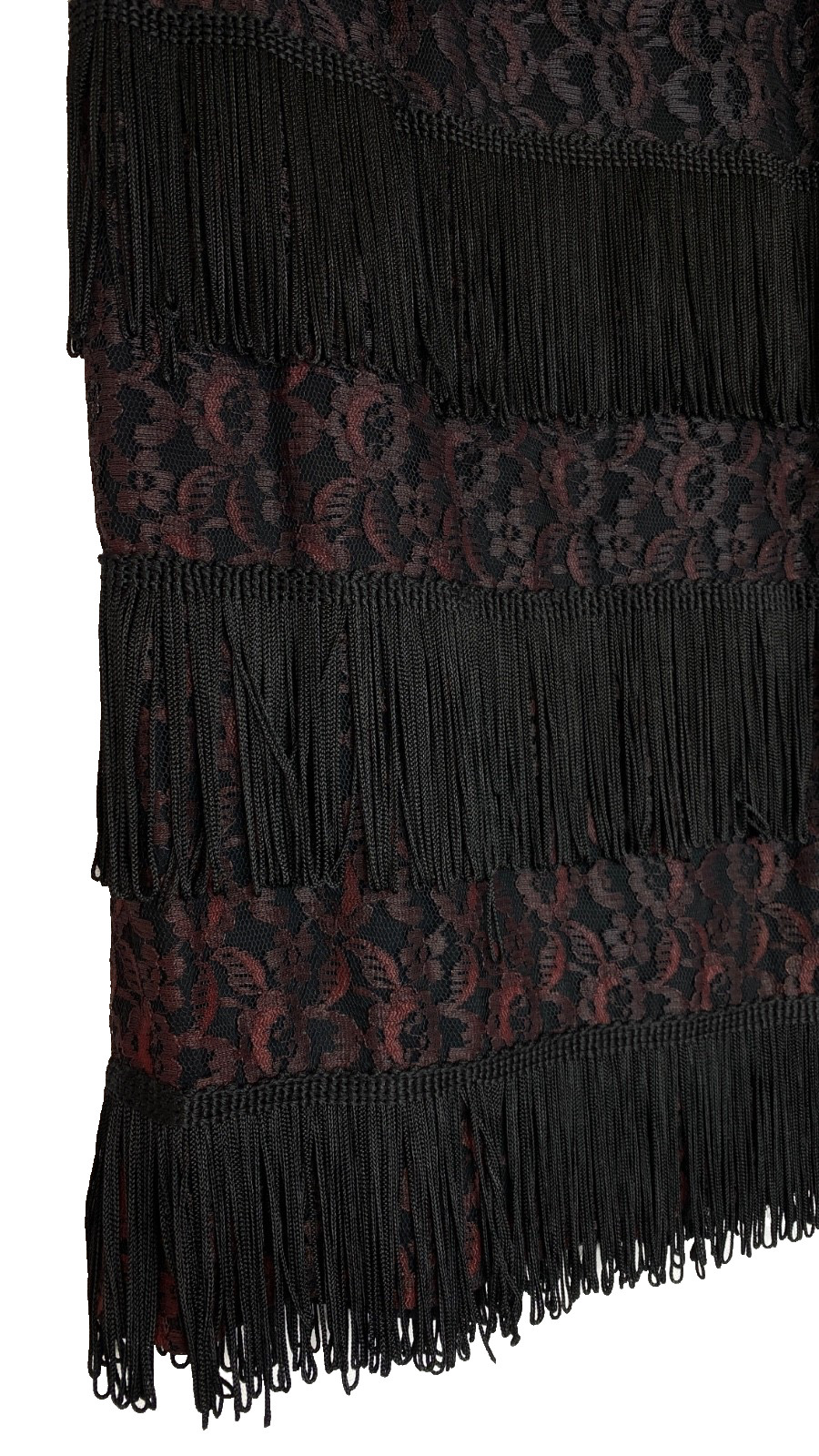 Vintage 1950s black lace fringe wiggle skirt XS pencil high waist midi