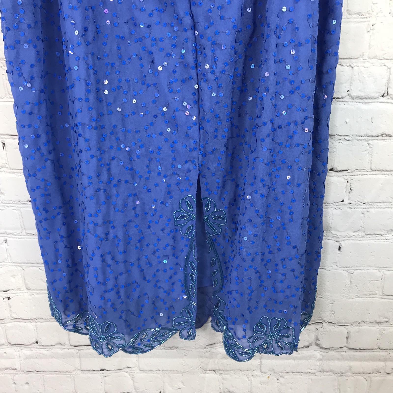 Amoureuse Womens Periwinkle Blue 2 piece Skirt Suit Beaded Sequins Top Party NWT