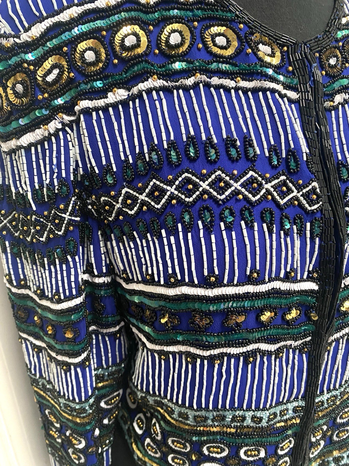 Stunning Vintage Beaded Blue Silk Jacket Niteline by Della Roufogali
