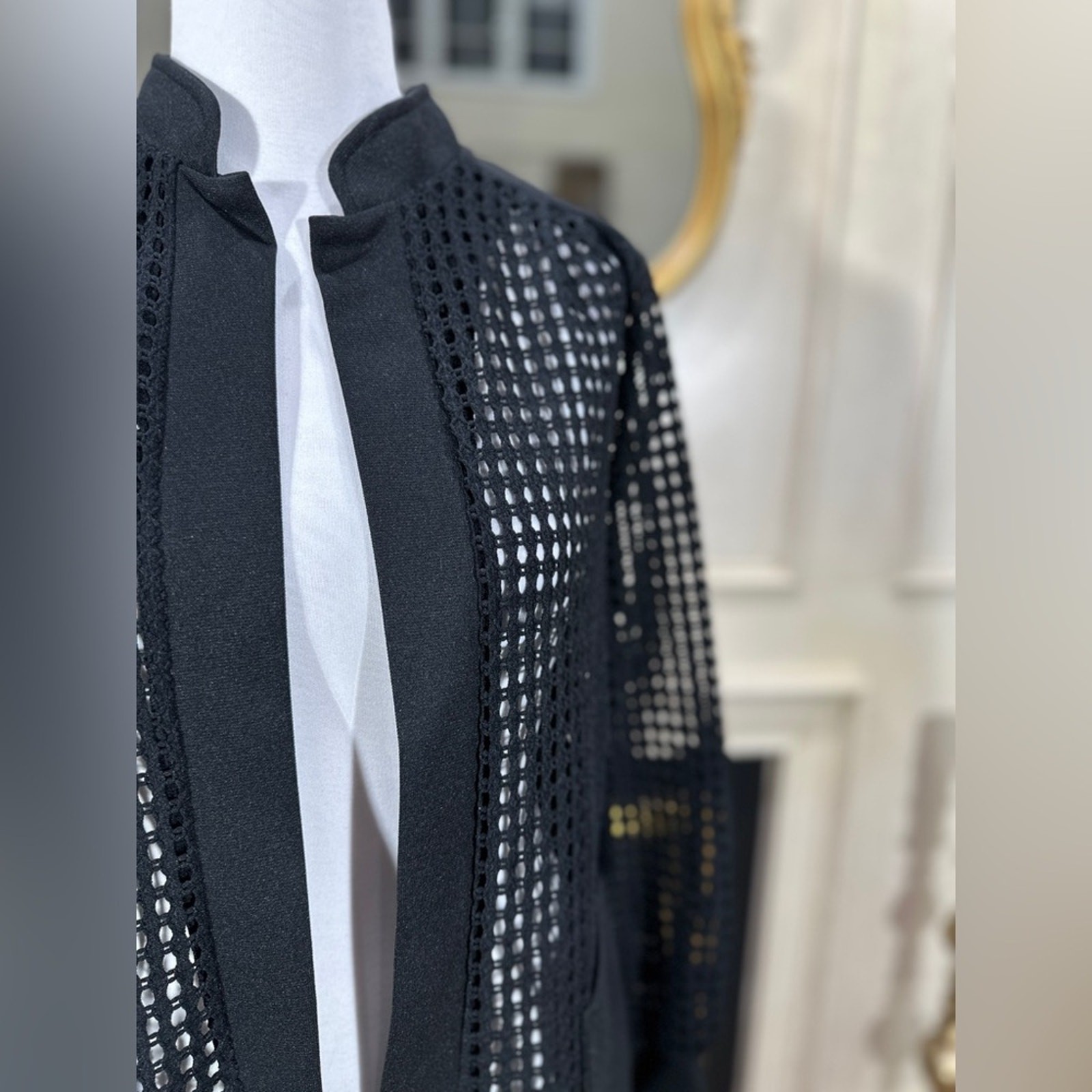 VTG Sears Black Open Weave Cardigan Jacket M L 14 Grannycore 70s Mod Church