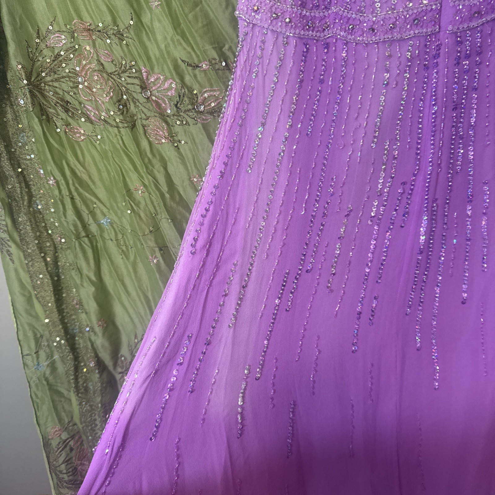 Vintage Y2K Formal Dress Purple Beaded Sequins Lavender Gown By XCite Women’s 12