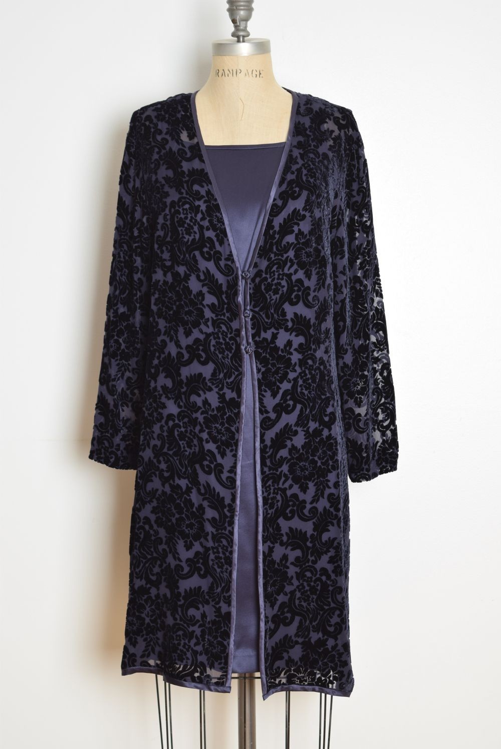 vintage Y2K dress jacket set Spenser Jeremy navy-plum silk burnout velvet L 16