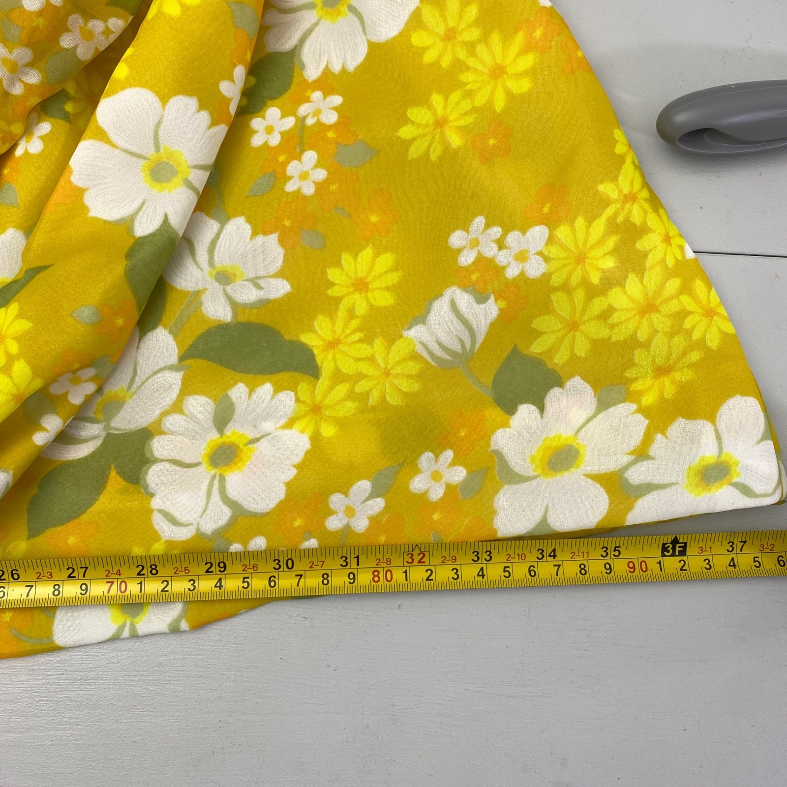 Vintage Flower Power Maxi Dress Womens Small Yellow Floral 70s Mod Psychedelic