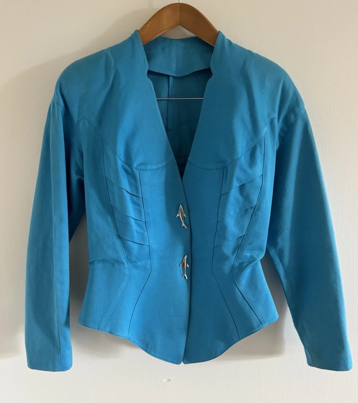 Vintage 1980’s Theirry Mugler Suit Blazer, Skirt Shark Snap Closure Peplum Waist