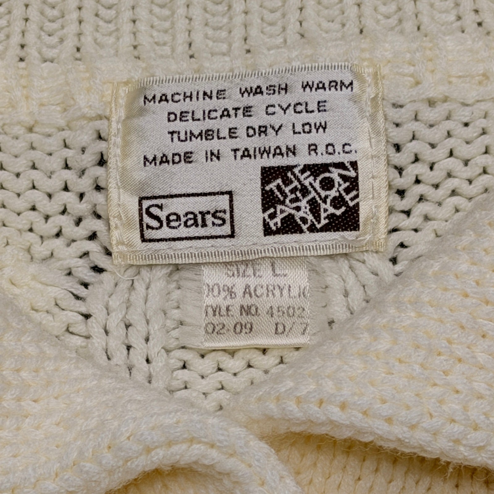 VTG Sears Cardigan Sweater Womens Large Cream Cable Knit Shawl Collar 4502