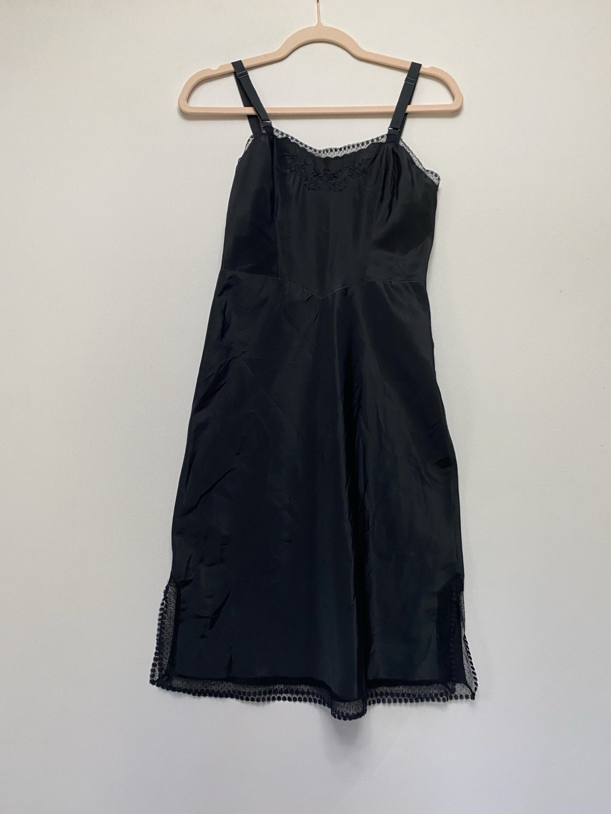 Vintage Barbizon 40s 50s XS Full Slip Tafredda Dress Lace Black