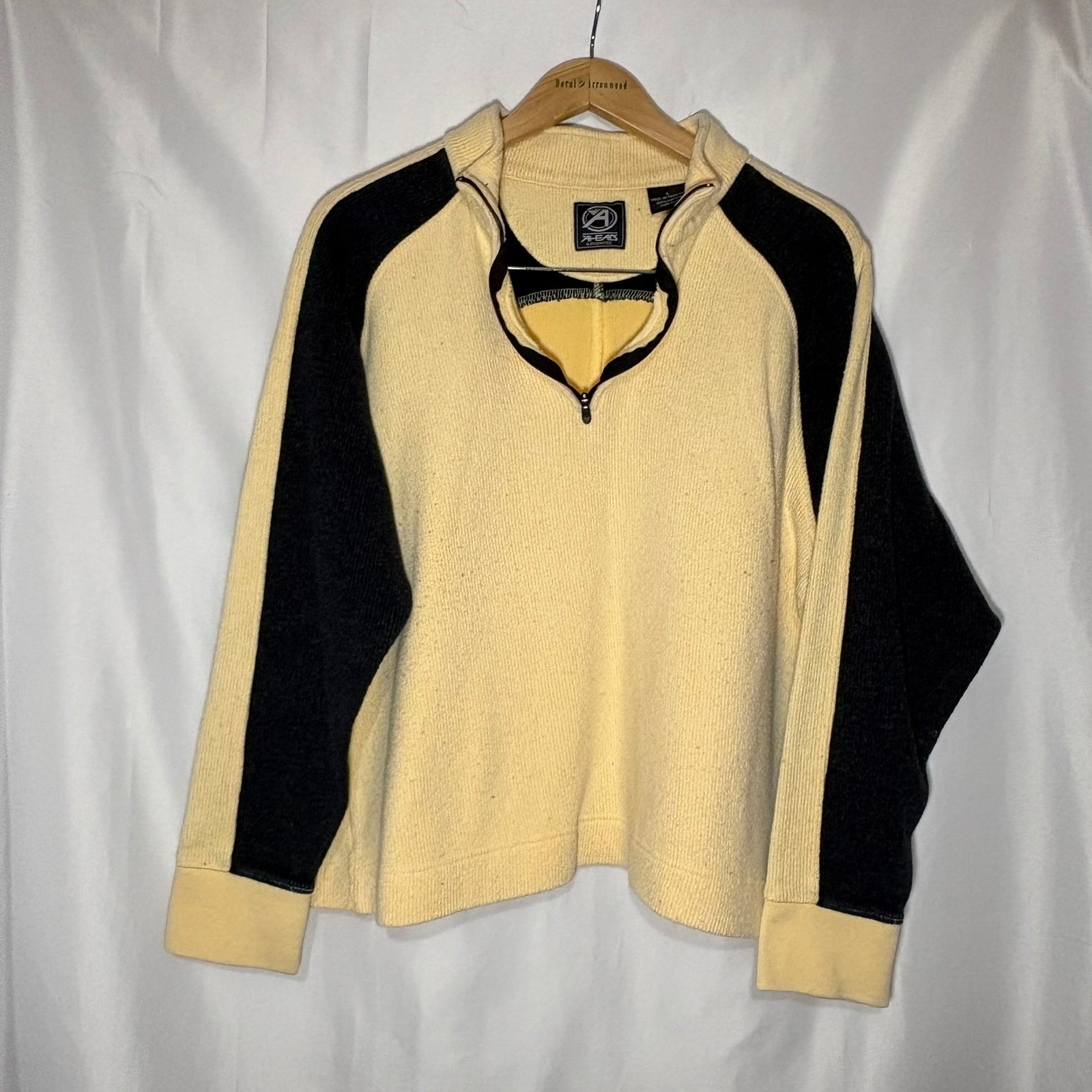 Ahead Authentics Vintage Quarter Zip Sweater Yellow Black Colorblock Cotton L