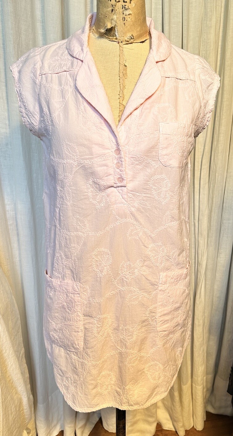 Vintage Zoey Womens Short Pale Pink Embroidered Cap sleeve Shirt Dress Sz S Used