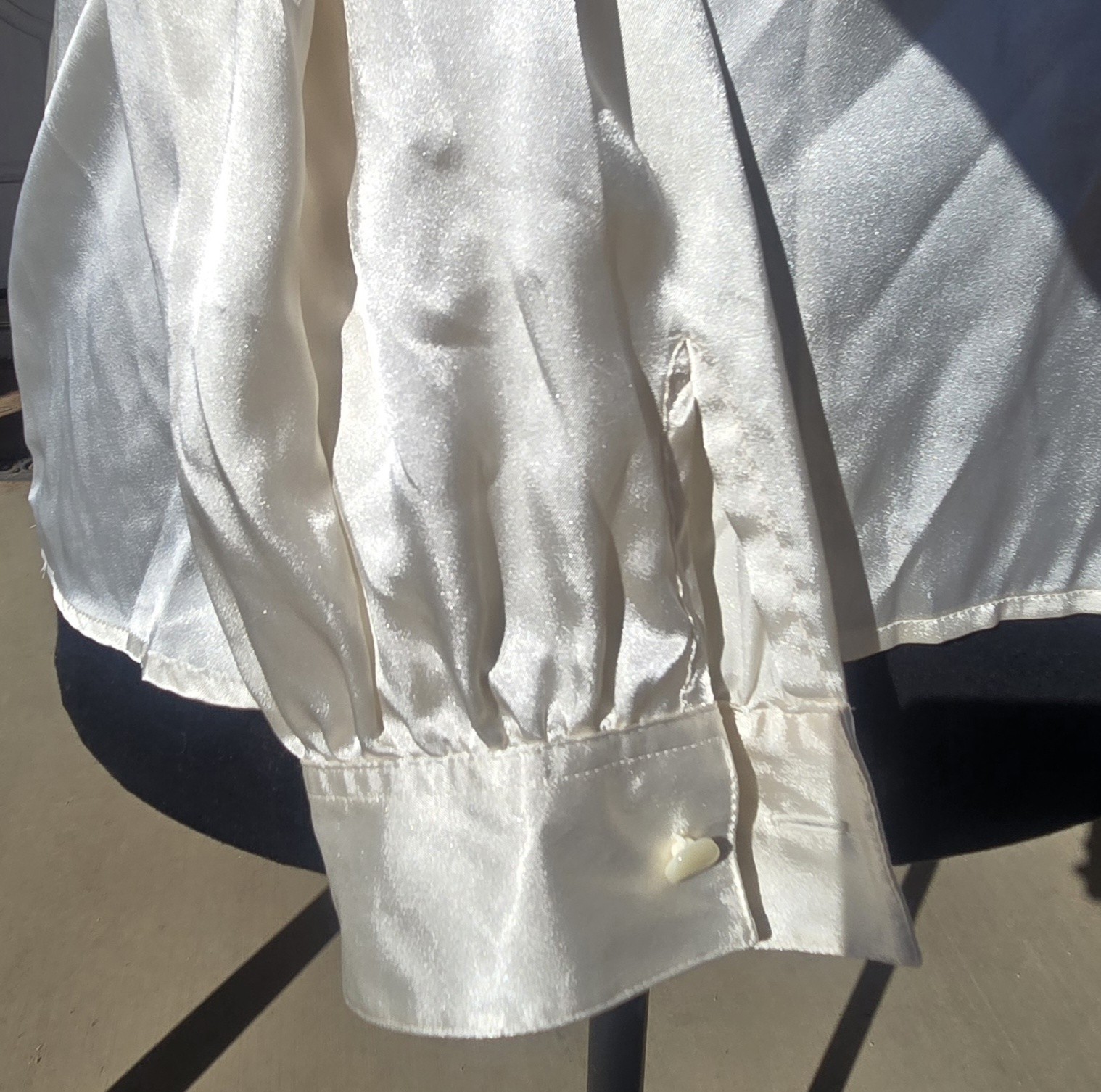 1980s LAURA AND JAYNE Poly Blouse Victorian Lace Embroidered Pearl Collar Sz 16