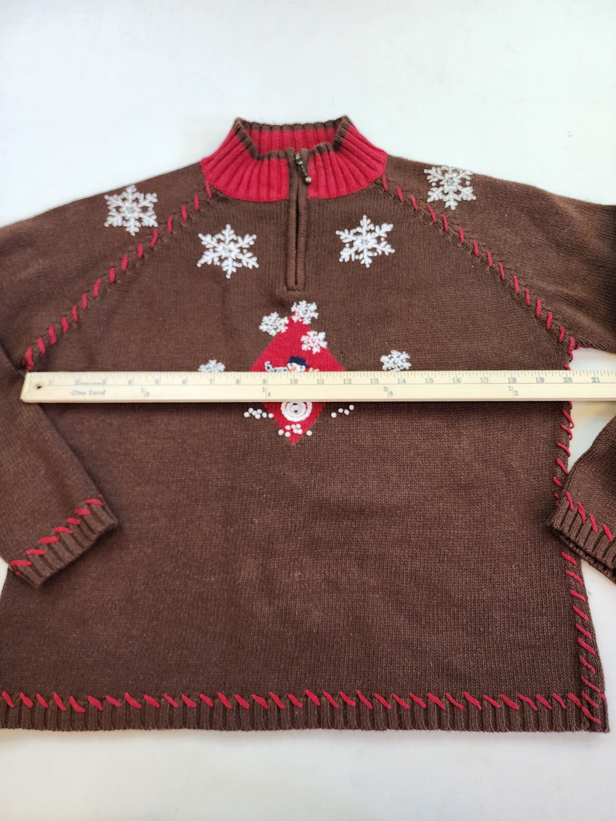 Vintage Mandal Bay M Ramie Blend Knit 1/4 Zip Sweater Xmas Beads Yarn Stitch