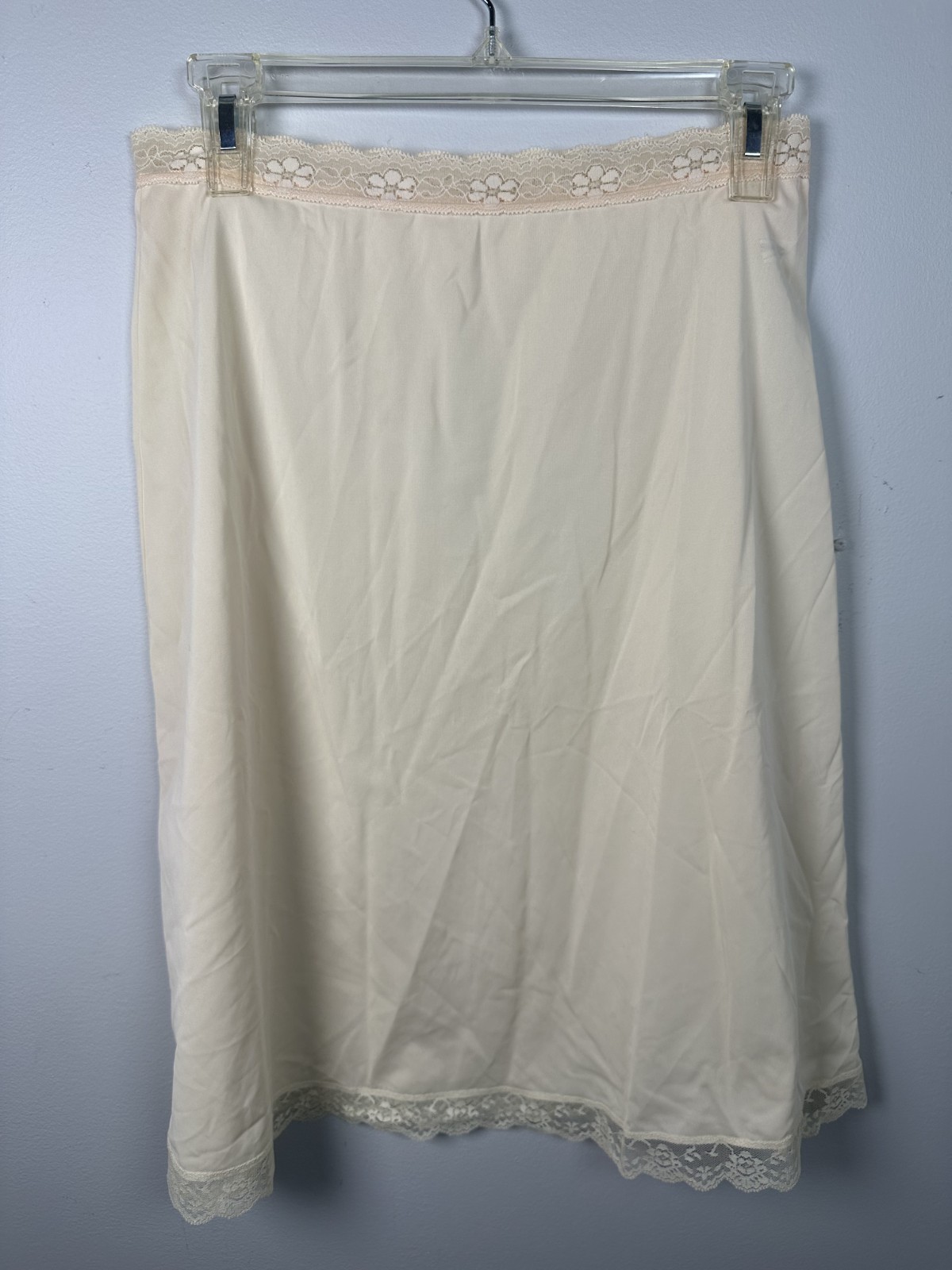 Vintage Shadowline Small 1/2 Slip Womens Cream Nylon Lace Skirt Pull On USA Made