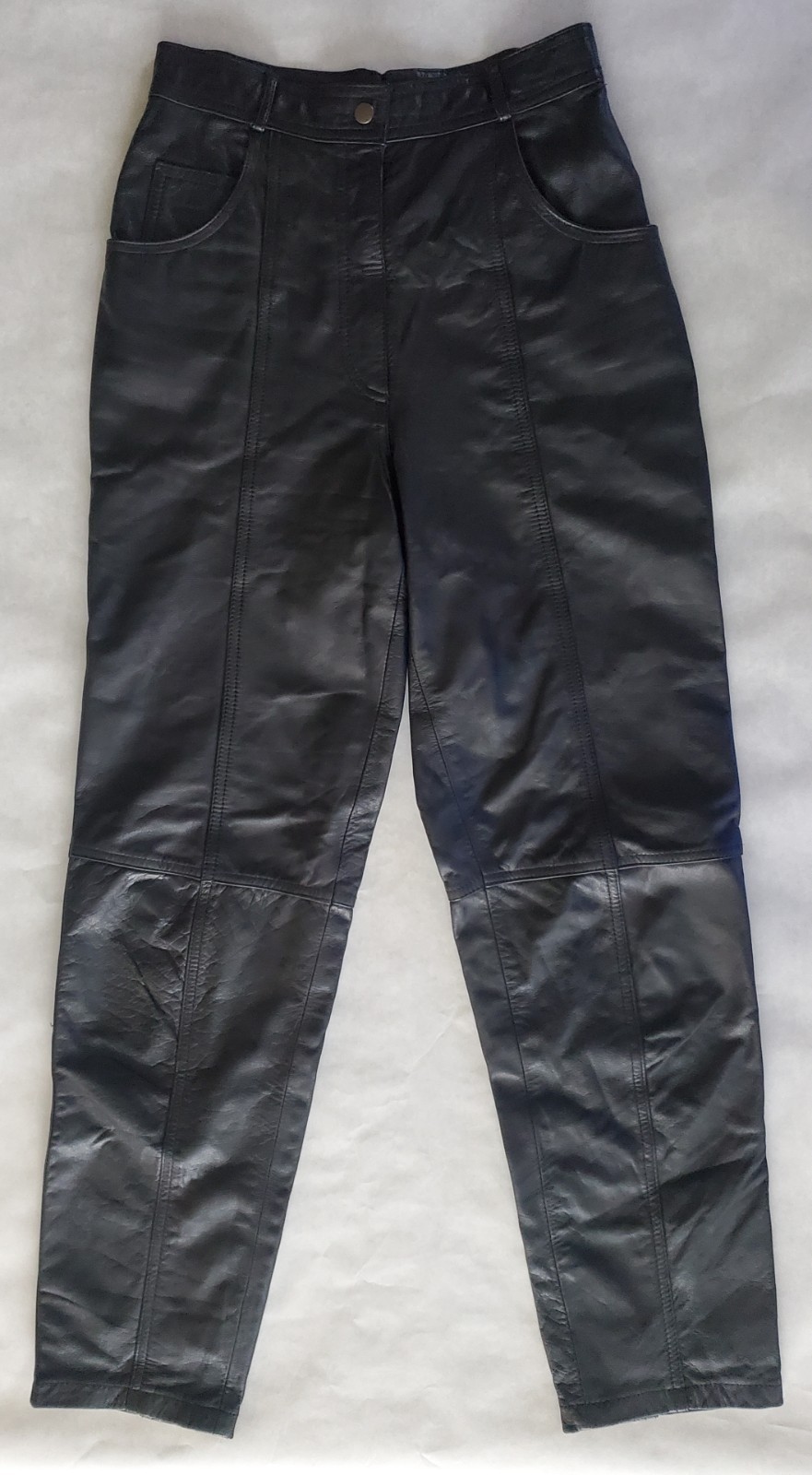VTG 90’s TOGETHER Black Leather High Rise Straight Leg Lined Moto Pants Size 8