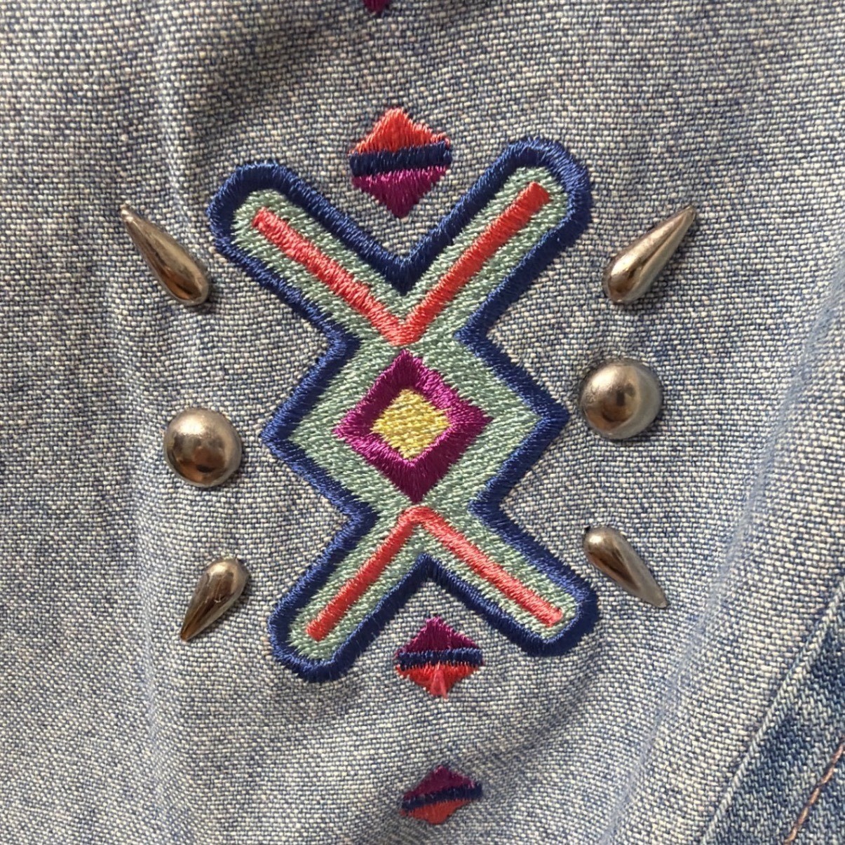 Saint Germain Paris Vintage Denim Vest Southwestern Studded Blue Medium Petite