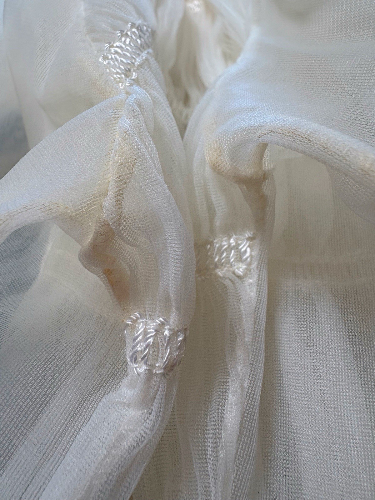 Vintage 60s 70s Nylon Chiffon Ruffled Blouse Lingerie Sheer Top Peplum USA Made