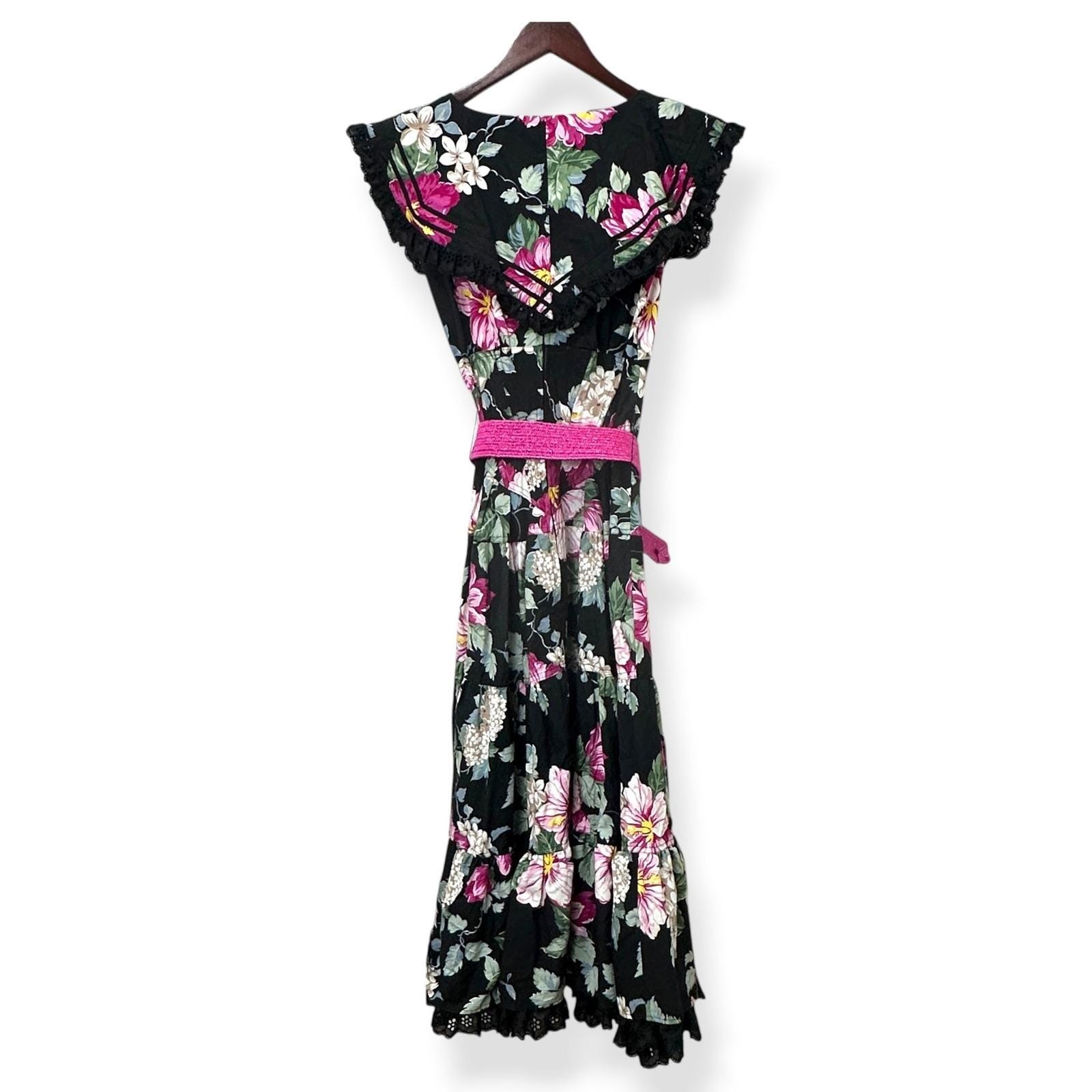 Vtg 80s Karen Alexander Midi Dress Floral Lace Trim Cottagecore Prairie Womens 4