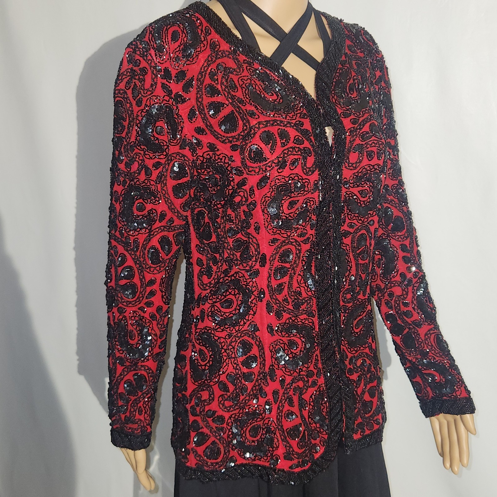 Vintage 1980s Beaded Sequin Niteline by Della Roufogali Made in India Size 8 Fun