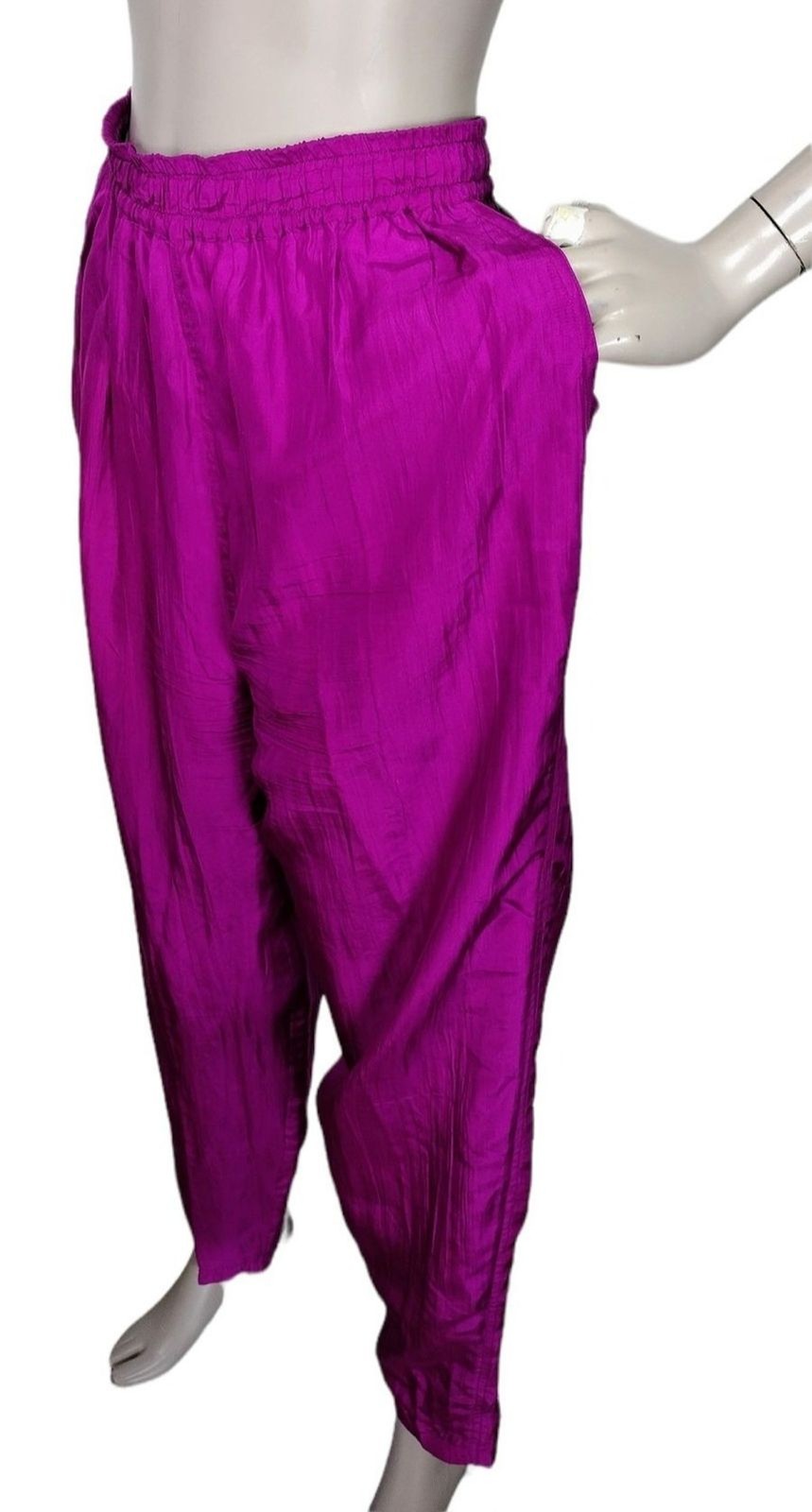 Vintage 90s Restless Clothier 100% Silk Bold Magenta High-Waist Pants Size M/L