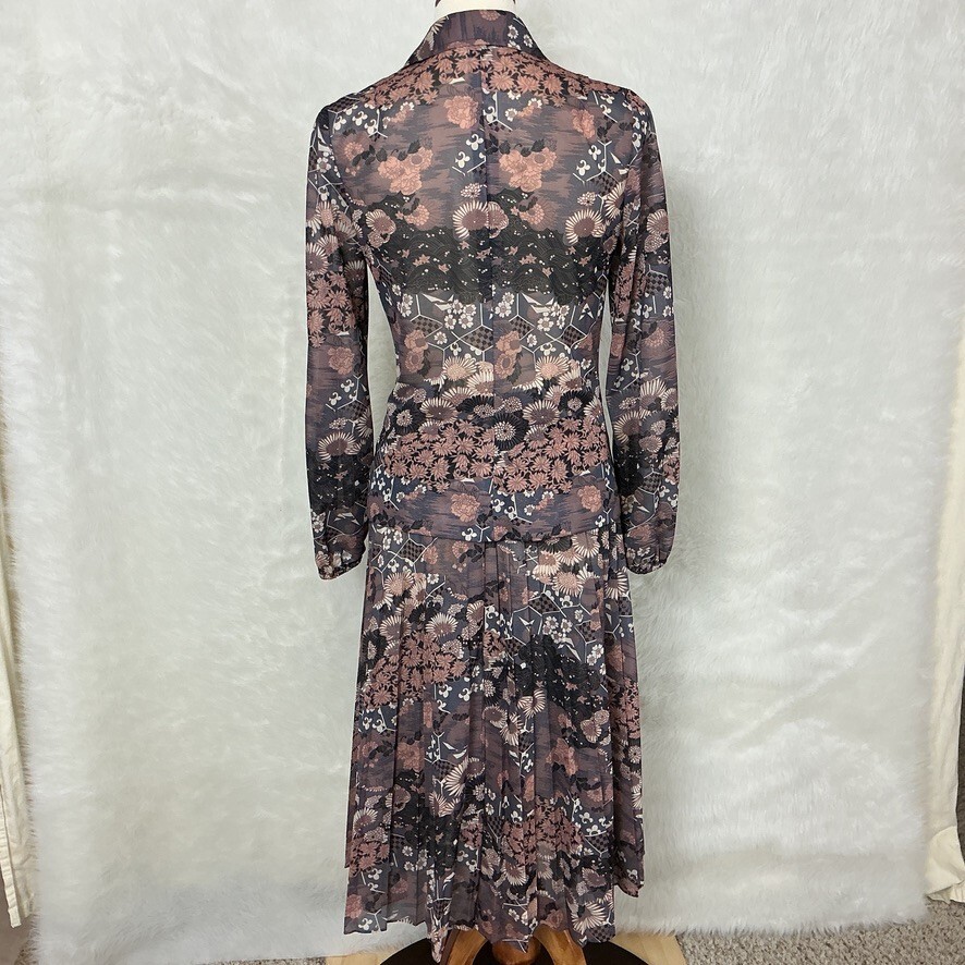 Vintage 70s Pink, Gray Ivory Psychedelic Micro Pleat Top & Skirt Set